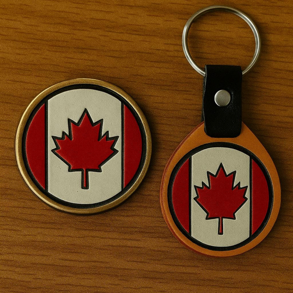 Handmade Leather “Oh Canada” Set – Keychain + Magnet Combo