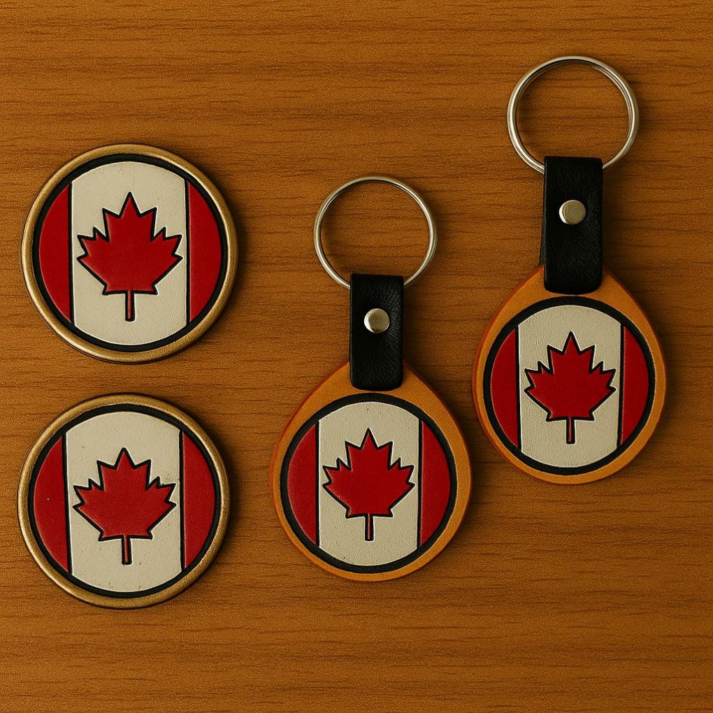 Handmade Leather “Oh Canada” Set – Keychain + Magnet Combo