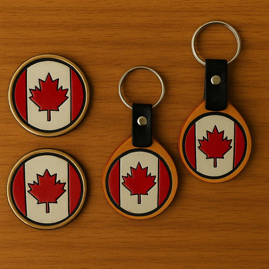 Handmade Leather “Oh Canada” Set – Keychain + Magnet Combo