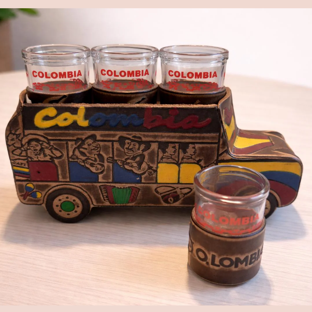 Handmade Colombian Leather Shot Glass Set with Artisan Case