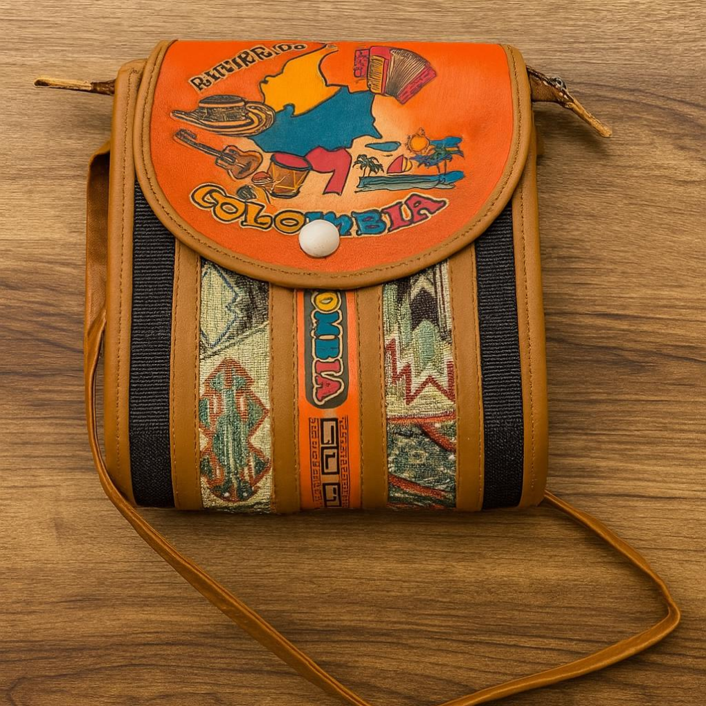 Handmade Colombian Leather Crossbody Bag | Ethnic Jute Purse