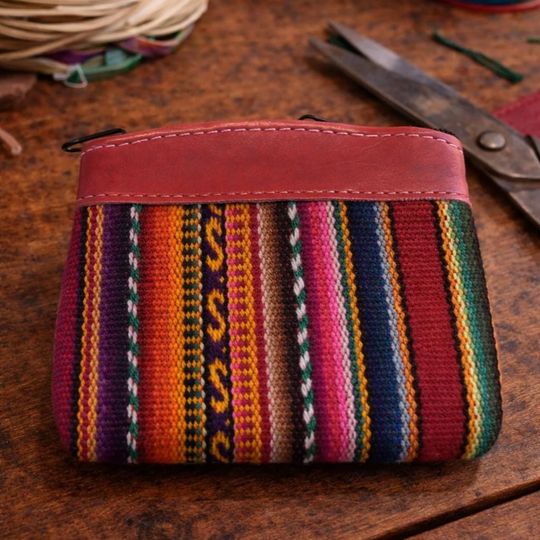 Handmade Colombian Leather &amp; Textile Card Holder | Small Women’s Coin Purse, Cultural Wallet Gift