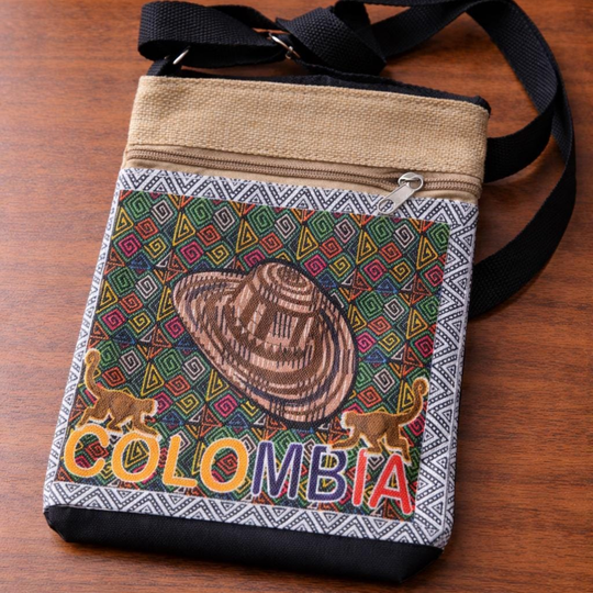 Colombian Canvas Crossbody Bag | Colorful Toucan Print Travel Shoulder Bag