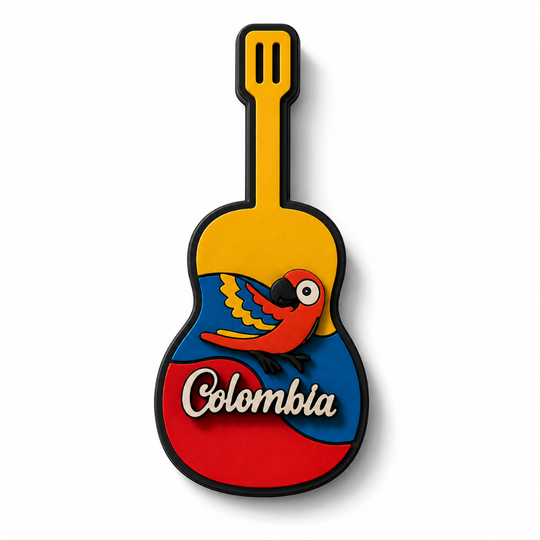Handmade Colombian Guitar Fridge Magnet – Artisan MDF Souvenir Collection