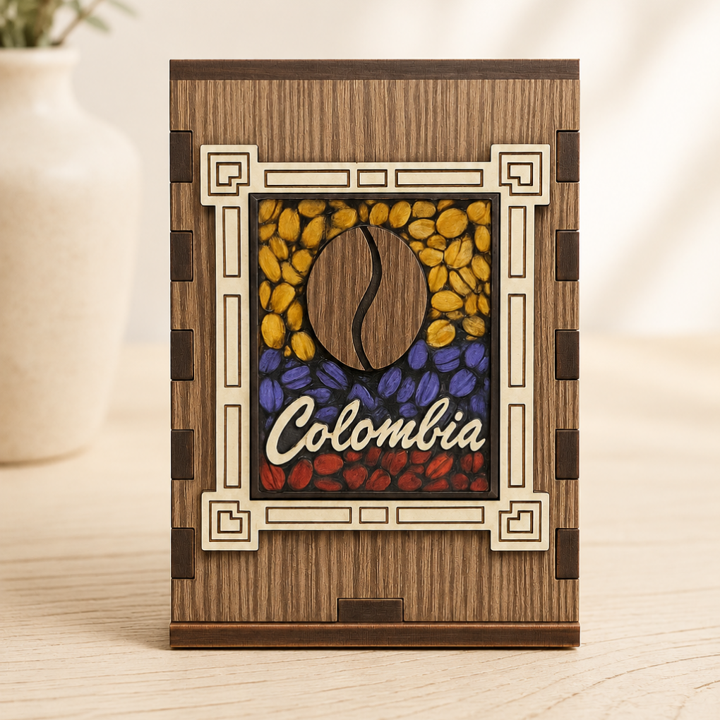 Colombian Wooden Pencil Holder • Coffee Bean Artisan Desk Organizer Decor
