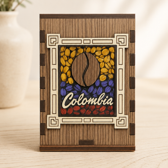 Colombian Wooden Pencil Holder • Coffee Bean Artisan Desk Organizer Decor