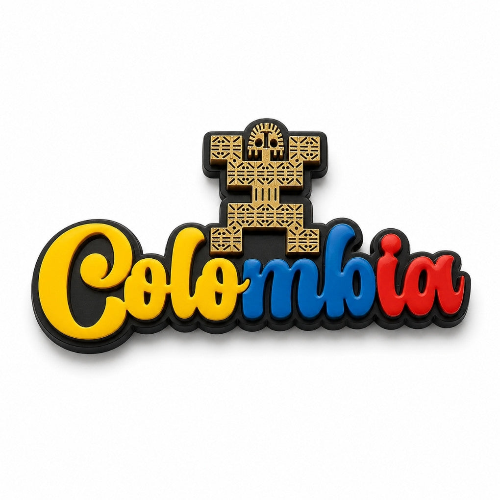 Handmade Colombia Fridge Magnet | Colombian Souvenir with Coffee &amp; Pre-Columbian Symbols
