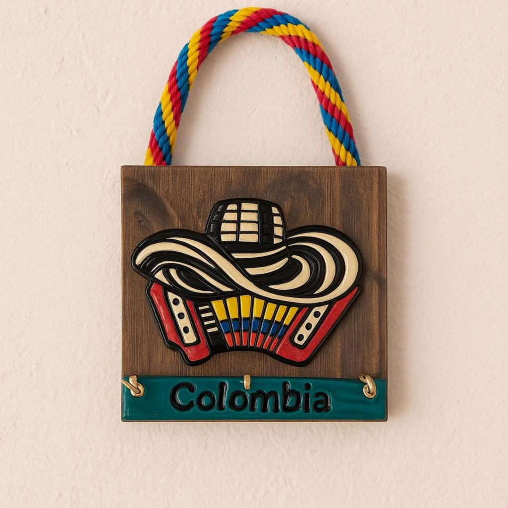 Handmade Colombian Key Holder • Mini Wooden Wall Decor • Colorful Folk Art Hooks