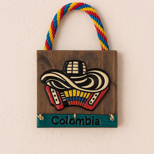 Handmade Colombian Key Holder • Mini Wooden Wall Decor • Colorful Folk Art Hooks