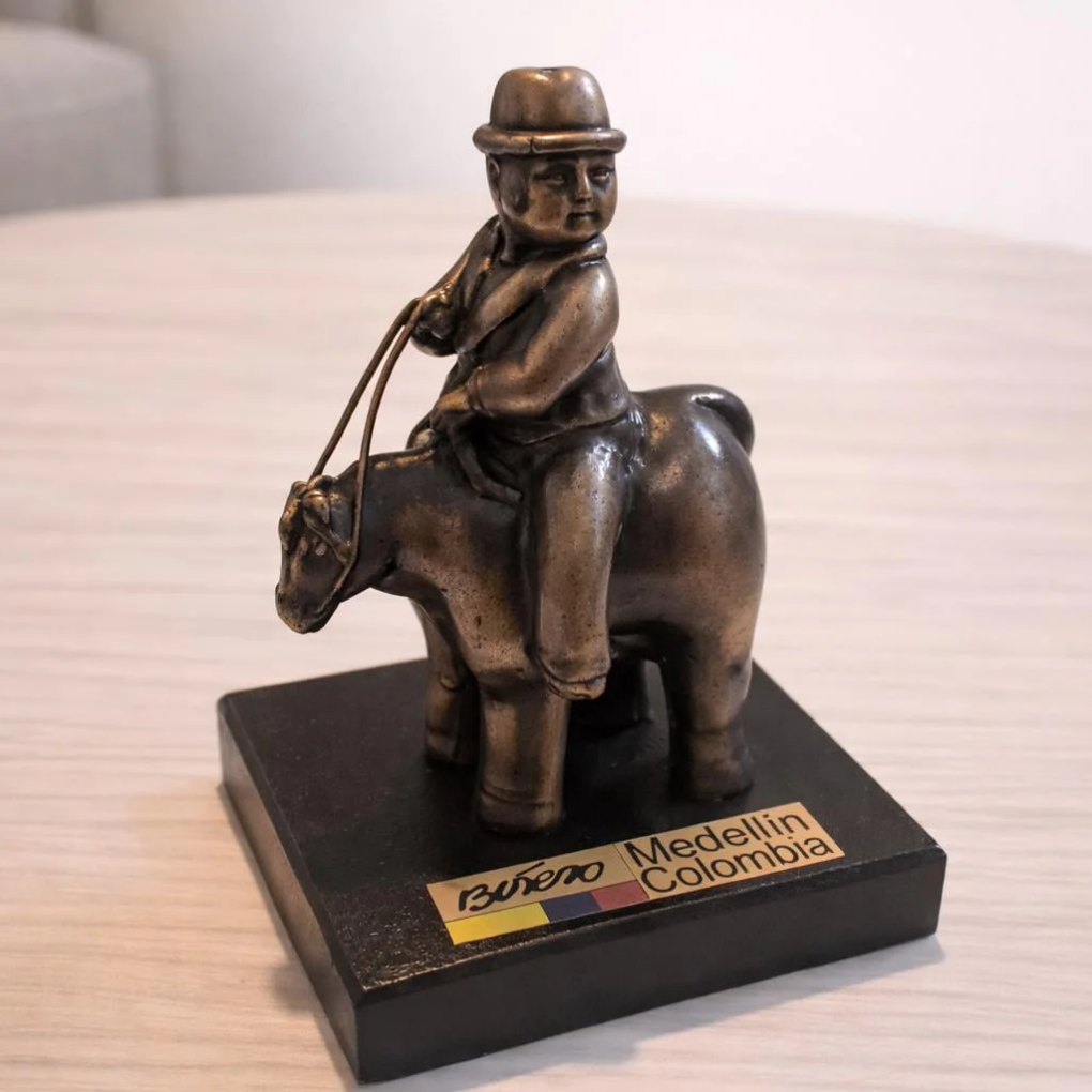 Handmade Botero-Style Mini Sculpture | Colombian Folk-Art Figurine on Wooden Base | Artisan Decorative Collectible