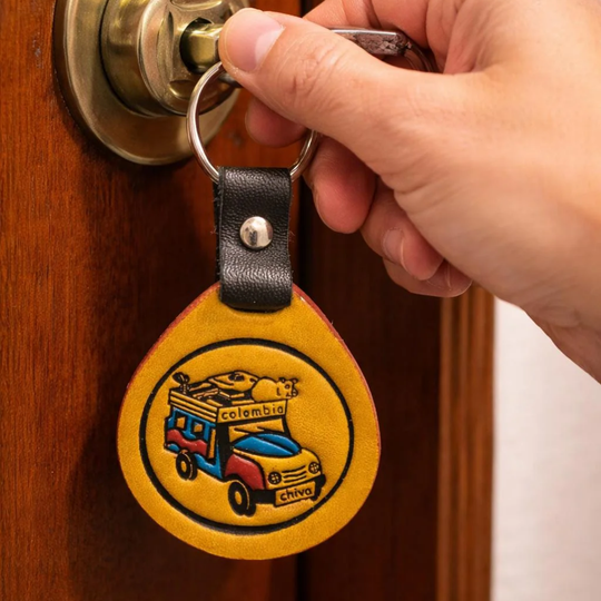 Chiva Bus Leather Keychain