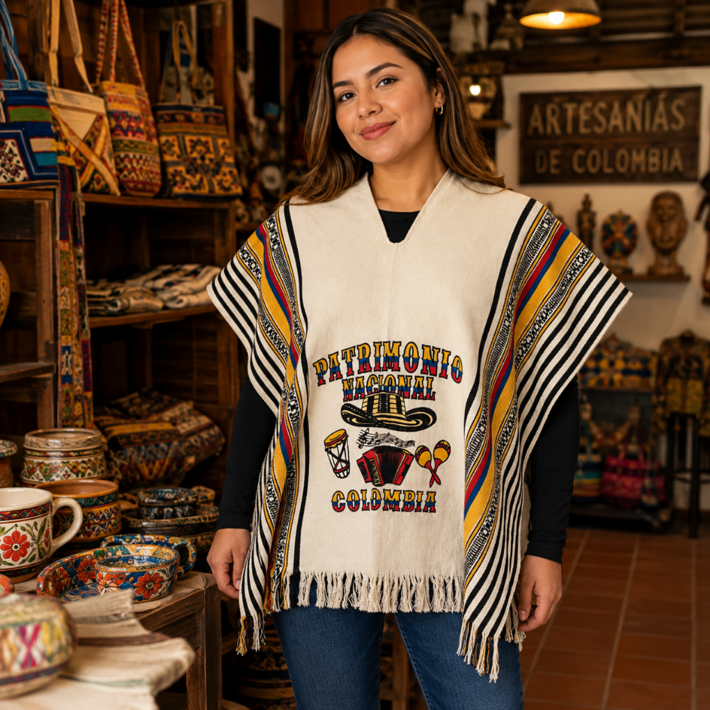 Colombian Paisa Poncho | National Heritage Edition | Handmade Colombian Ruana | Unisex Traditional Cape