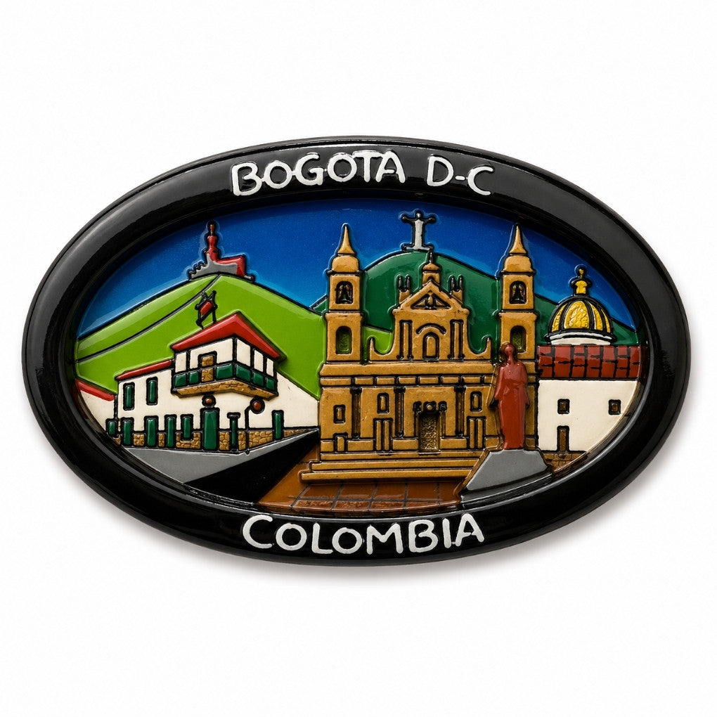 Handmade Colombian Oval Fridge Magnet | 3D Wooden Artisan Souvenir Decor