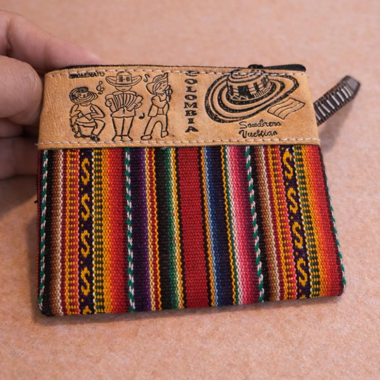 Handmade Colombian Leather &amp; Textile Wallet | Women’s Artisan Coin Purse, Cultural Zipper Pouch Gift