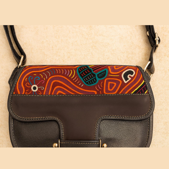 Handmade Leather Carriel Bag | Colombian Mola Art, Shoulder Bag