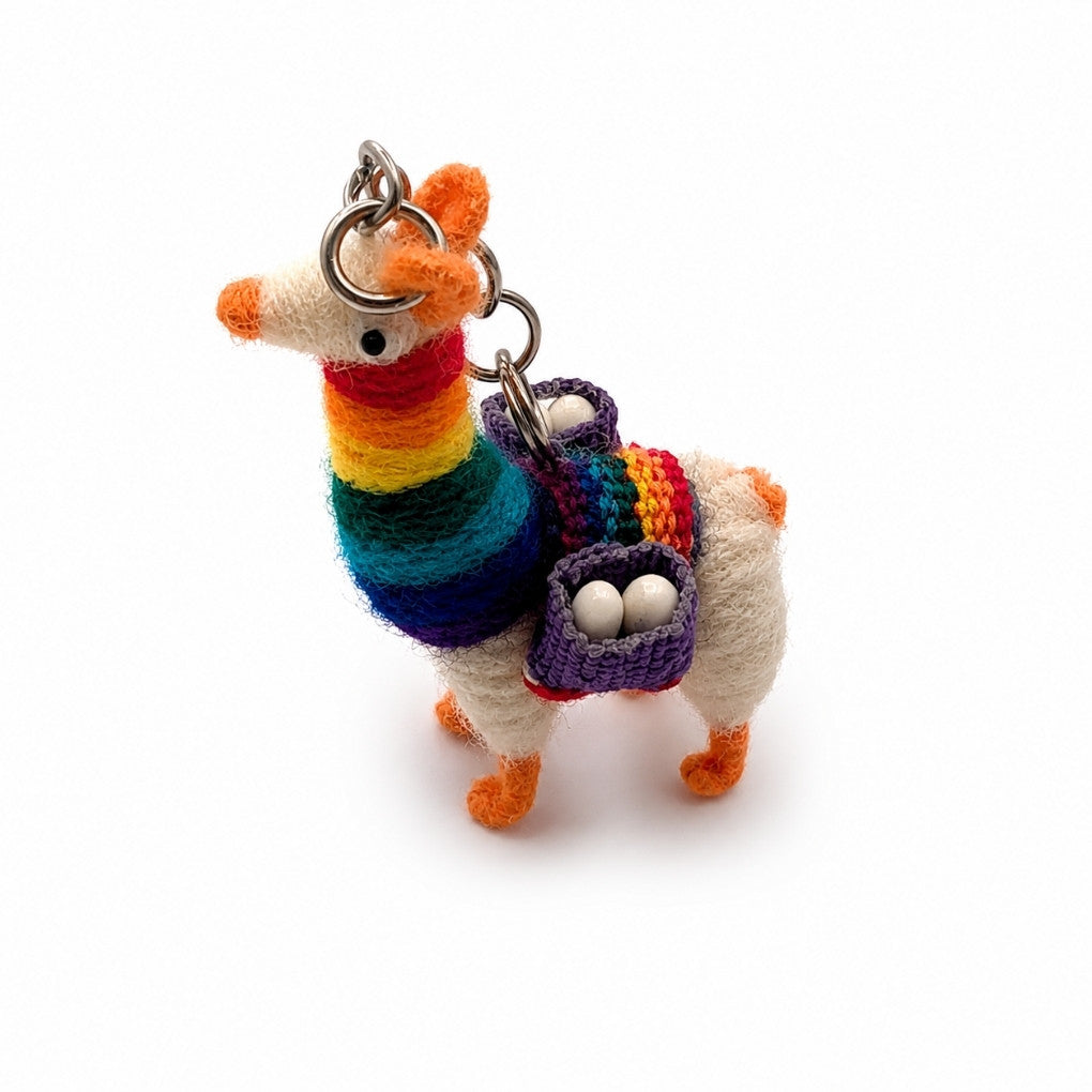 Handmade Llama Keychain – Andean Wool Miniature – Colorful Alpaca Souvenir from South America
