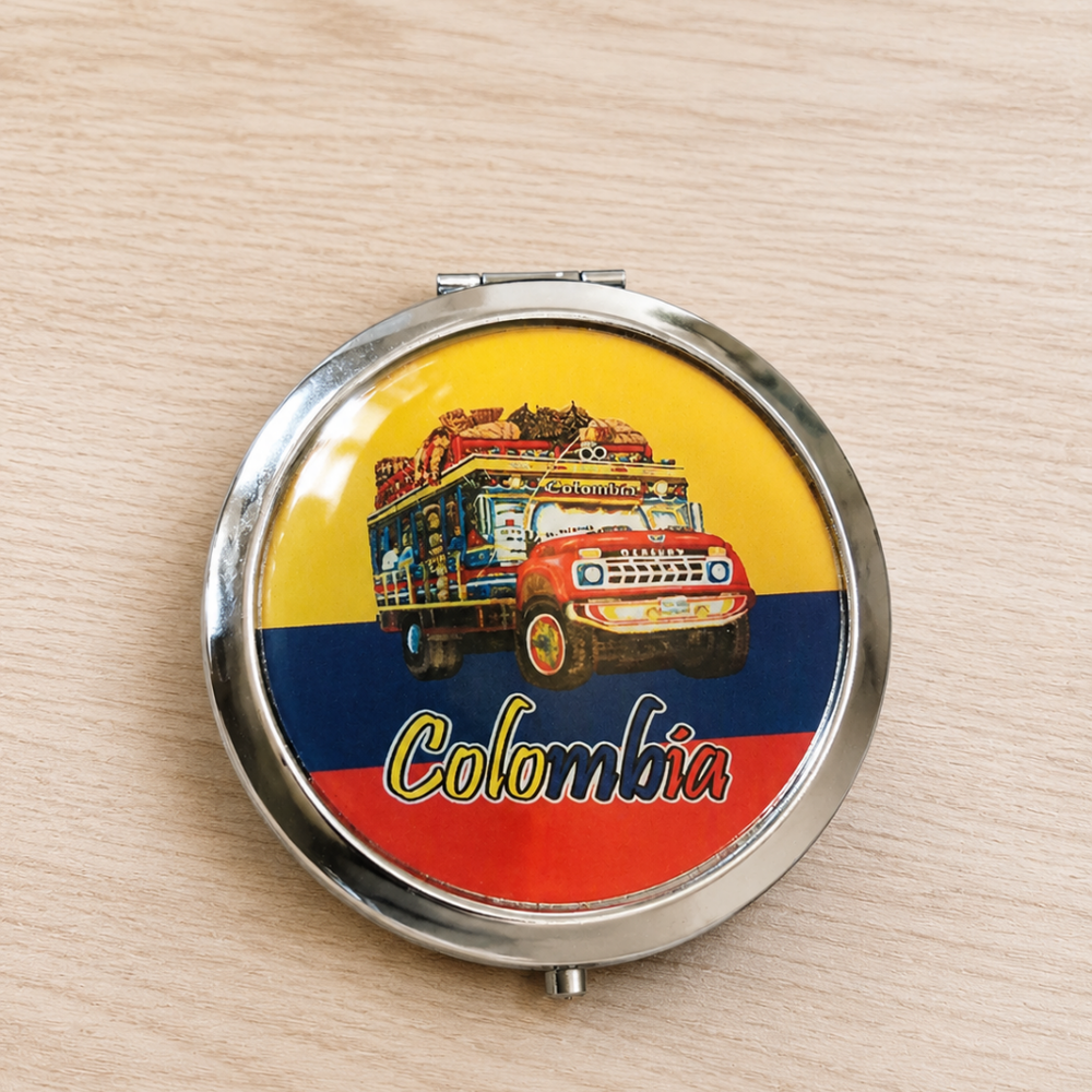 Handcrafted Colombian Makeup Mirror Chiva and Music Pocket Beauty Mirror