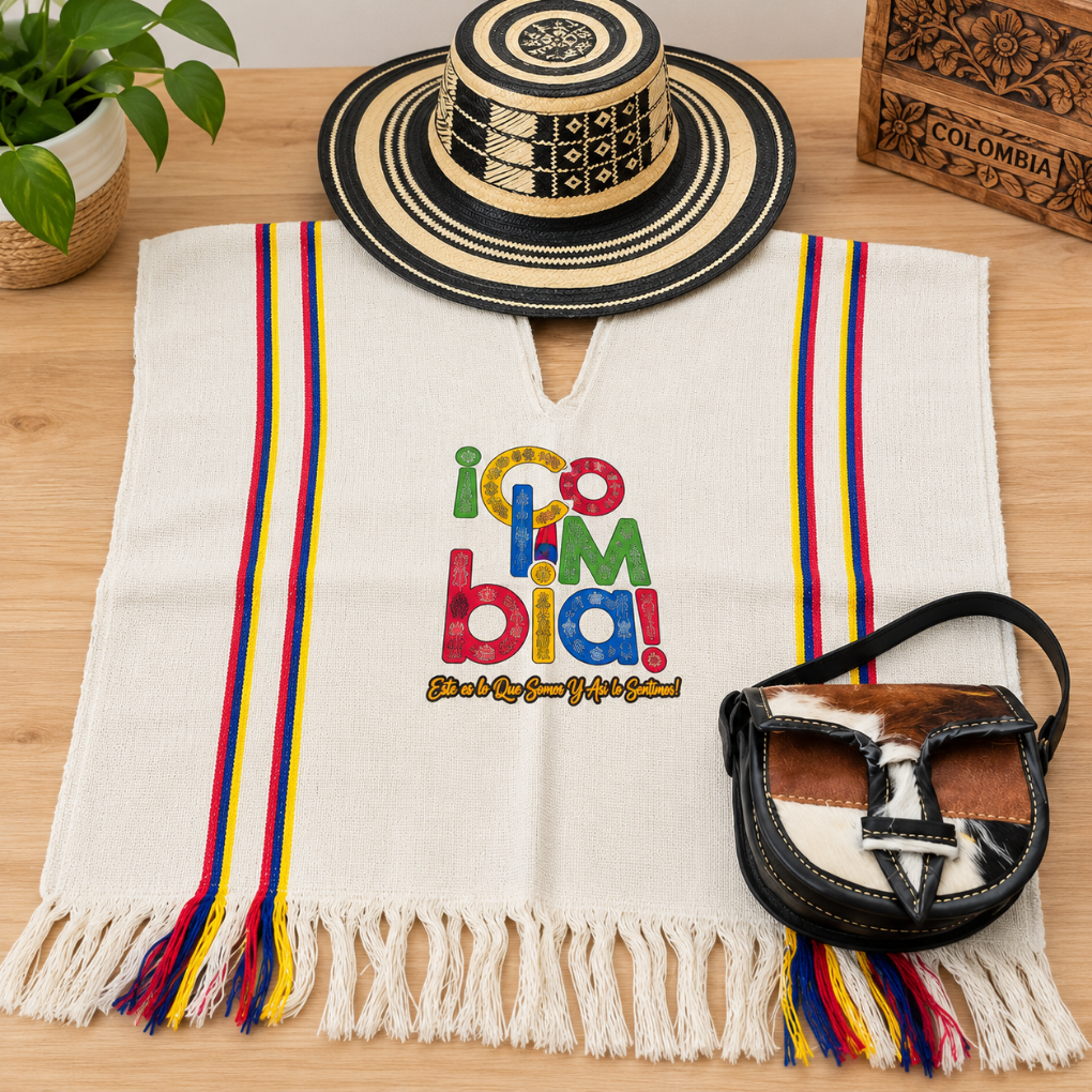 Colombian Traditional Outfit for Kids – Ruana, Sombrero Vueltiao &amp; Carriel Set (Copia)