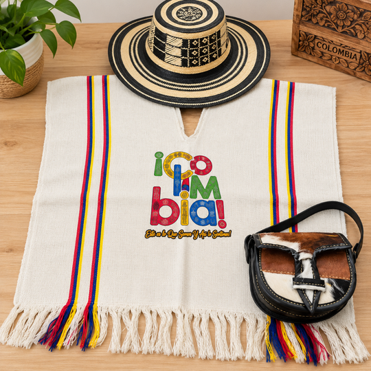 Colombian Traditional Outfit for Kids – Ruana, Sombrero Vueltiao &amp; Carriel Set (Copia)