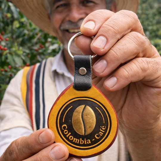 Colombian Coffee Leather Keychain