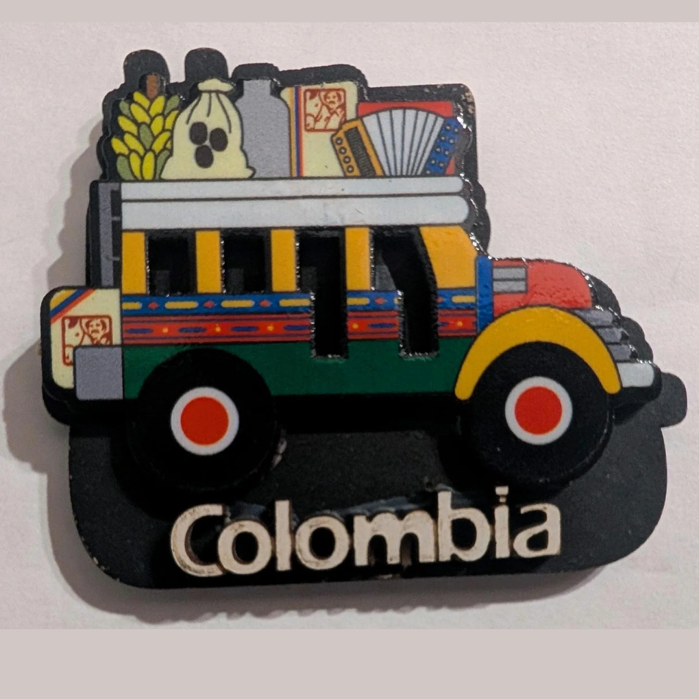 Colombia Chiva Bus Magnet – Handmade MDF Fridge Magnet with Traditional Colombian Colors