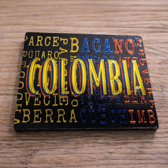 Golden Colombia Map Magnet – Shiny Metallic Souvenir with National Flag Colors