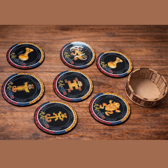 Colombian Coasters Set | Cultural Drink Coasters with Holder – Coffee Table Decor Gift