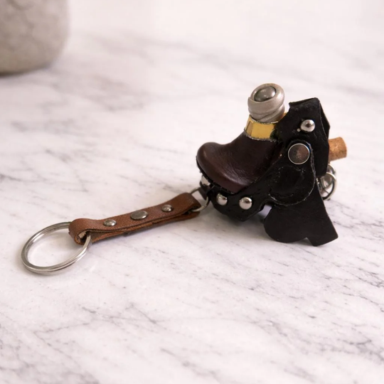 Handmade Equestrian Saddle Keychain – Horse Lover Gift, Rustic Leather-Inspired Charm, Customizable Accessory