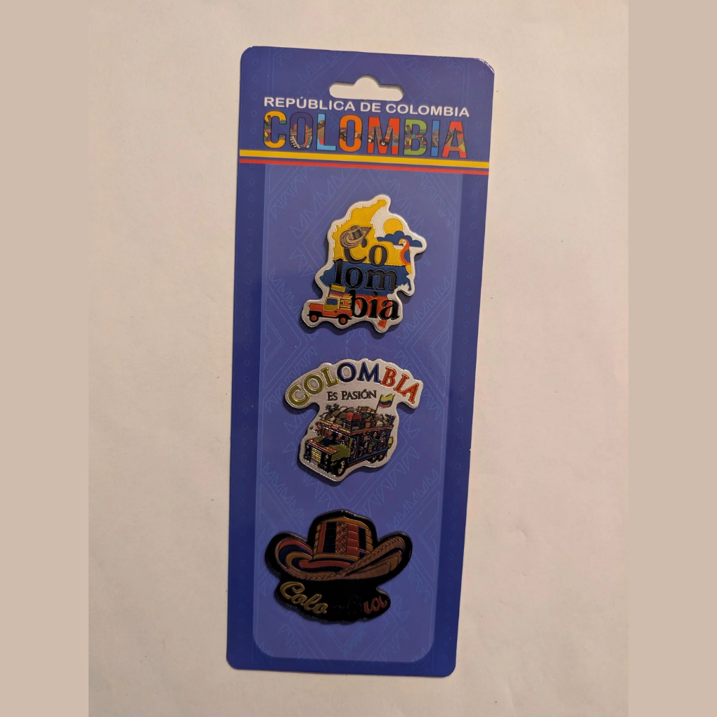 Colombia Magnet Set (3 pcs) – Handmade MDF Fridge Magnets with Tropical Designs