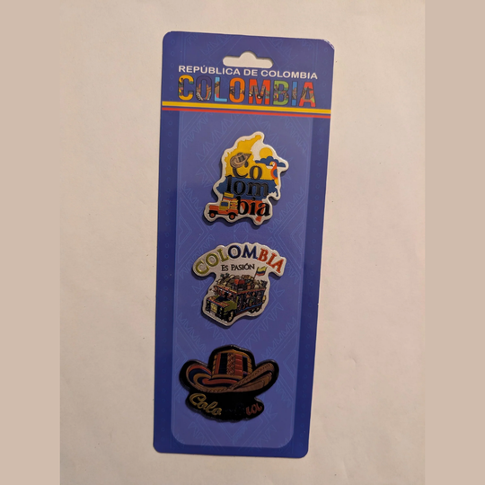 Colombia Magnet Set (3 pcs) – Handmade MDF Fridge Magnets with Tropical Designs
