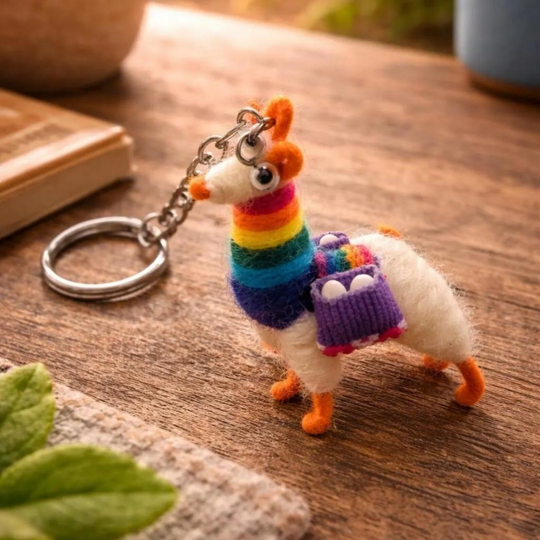 Handmade Llama Keychain – Andean Wool Miniature – Colorful Alpaca Souvenir from South America