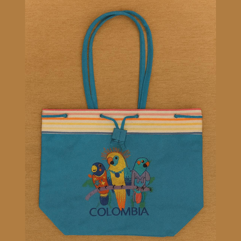 Handmade Embroidered Canvas Tote Bag • Colombian Cultural Design