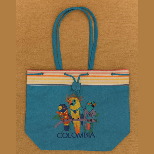 Handmade Embroidered Canvas Tote Bag • Colombian Cultural Design