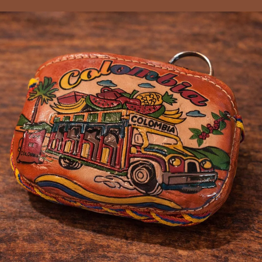 Handmade Colombian Chiva Leather Coin Pouch | Hand-Painted Artisan Wallet Keychain Souvenir