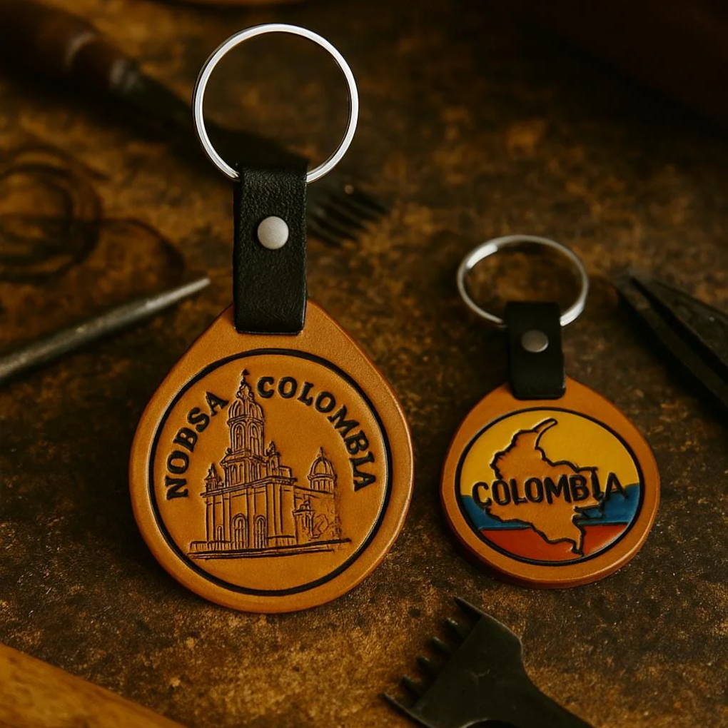 Handmade Leather Keychain – Boyacá Landmarks, Colombian Souvenir
