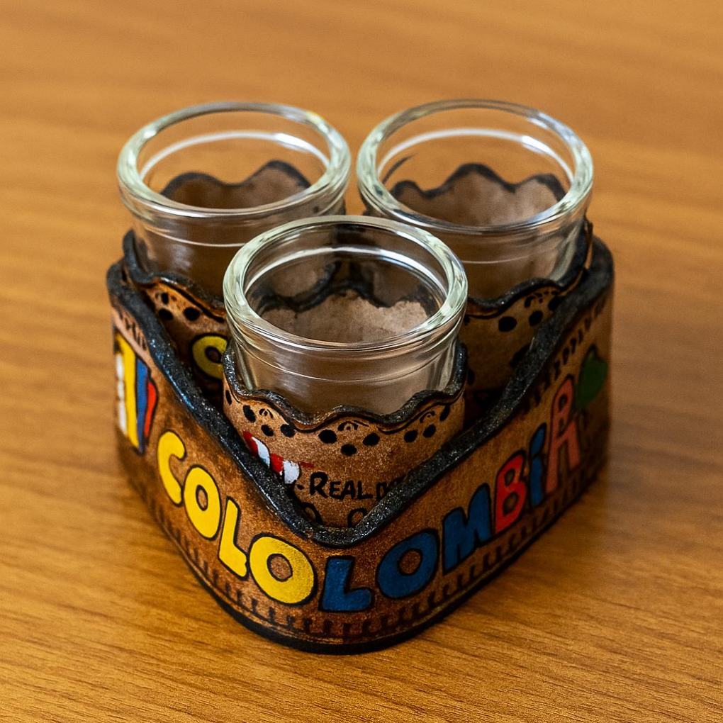 Handcrafted Leather Aguardiente Shot Glass Set – Colombian Barware Gift