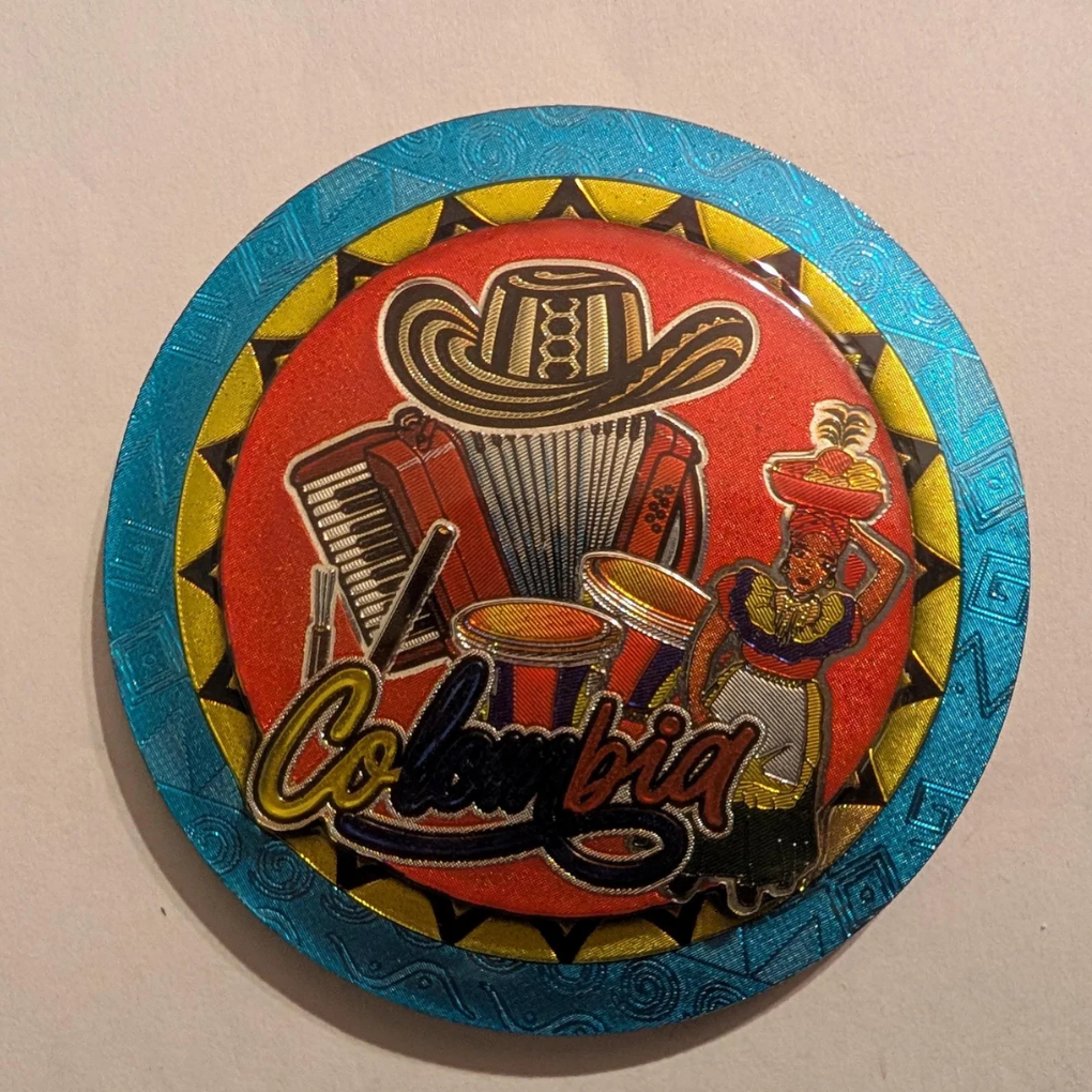 Colombia 3D Magnet – Handmade MDF Fridge Magnet with Accordion, Drums &amp; Sombrero Vueltiao