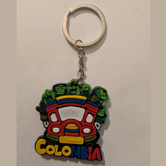 Colombian Rubber Keychain Set – Handmade-Style Souvenirs with Chiva, Jeep, Hat &amp; Parrot Designs