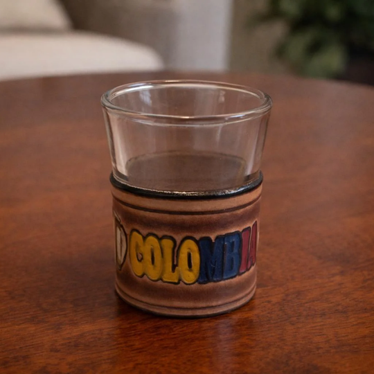 Handmade Colombian Leather Shot Glass Set | Artisan Barware with Case