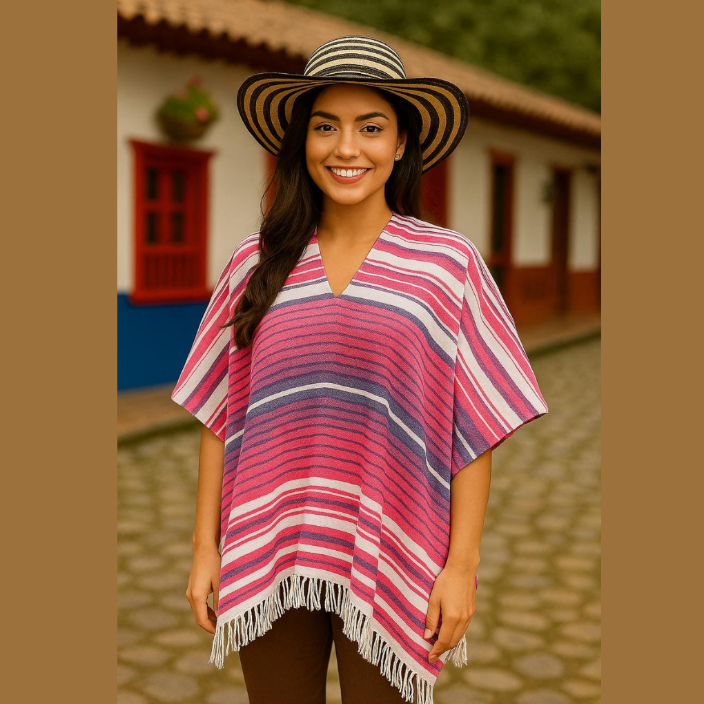 Handmade Colombian Cotton Poncho – Adult Cultural Costume