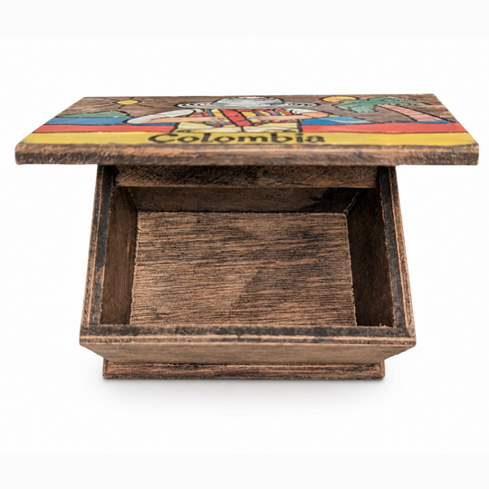 Handcrafted Colombian Wooden Jewelry Box Folk Art Decor Coffee Truck And Accordion