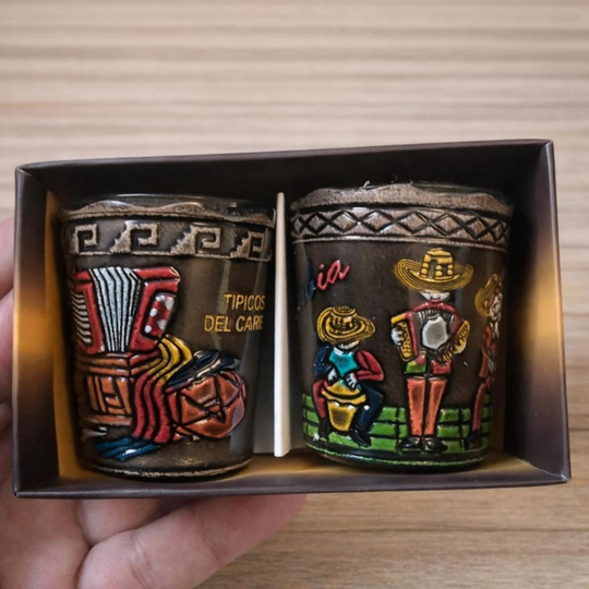 Colombian Leather Shot Glasses | Handmade Cultural Tequila Shot Glass Set – Barware Gift Souvenir