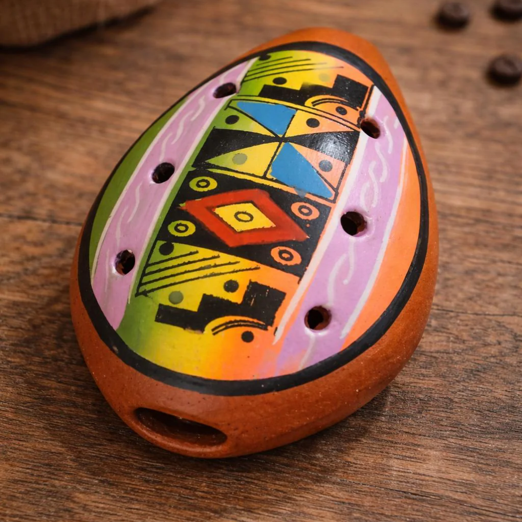 Handmade Colombian Ceramic Ocarina Andean Musical Instrument | Artisan Pre-Columbian Style Flute | Cultural Souvenir Gift