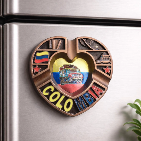 Handcrafted Colombian Heart Ashtray Magnet Metal Folk Decor with National Colors