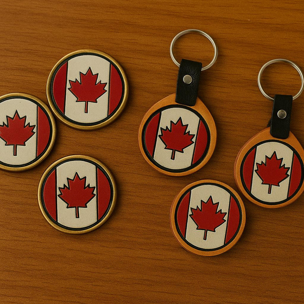 Handmade Leather “Oh Canada” Set – Keychain + Magnet Combo