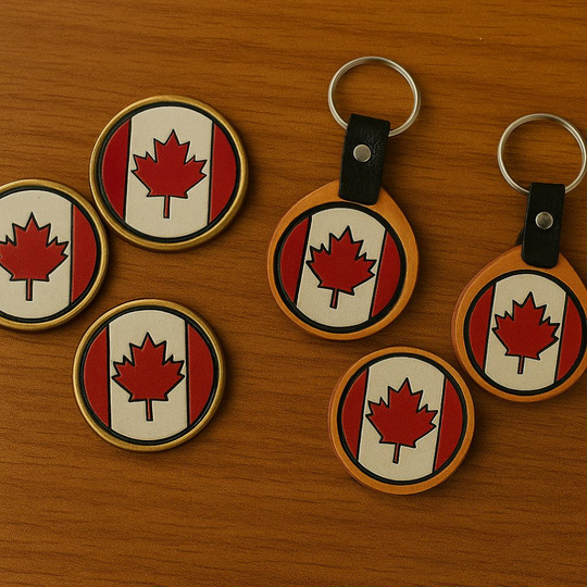 Handmade Leather “Oh Canada” Set – Keychain + Magnet Combo