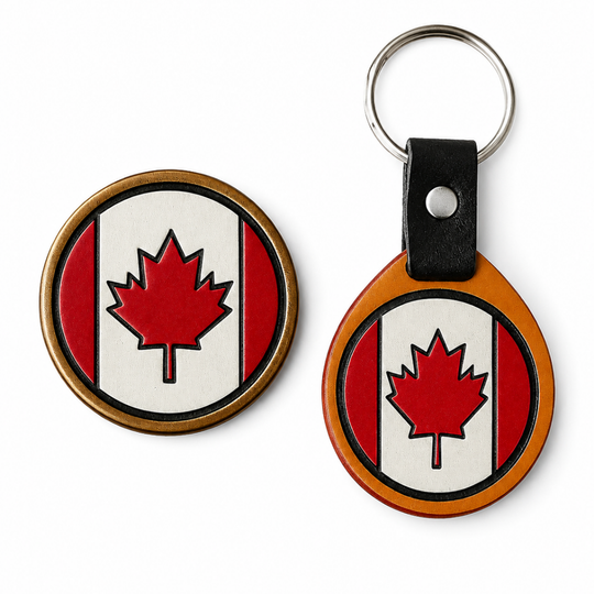 Handmade Leather “Oh Canada” Set – Keychain + Magnet Combo