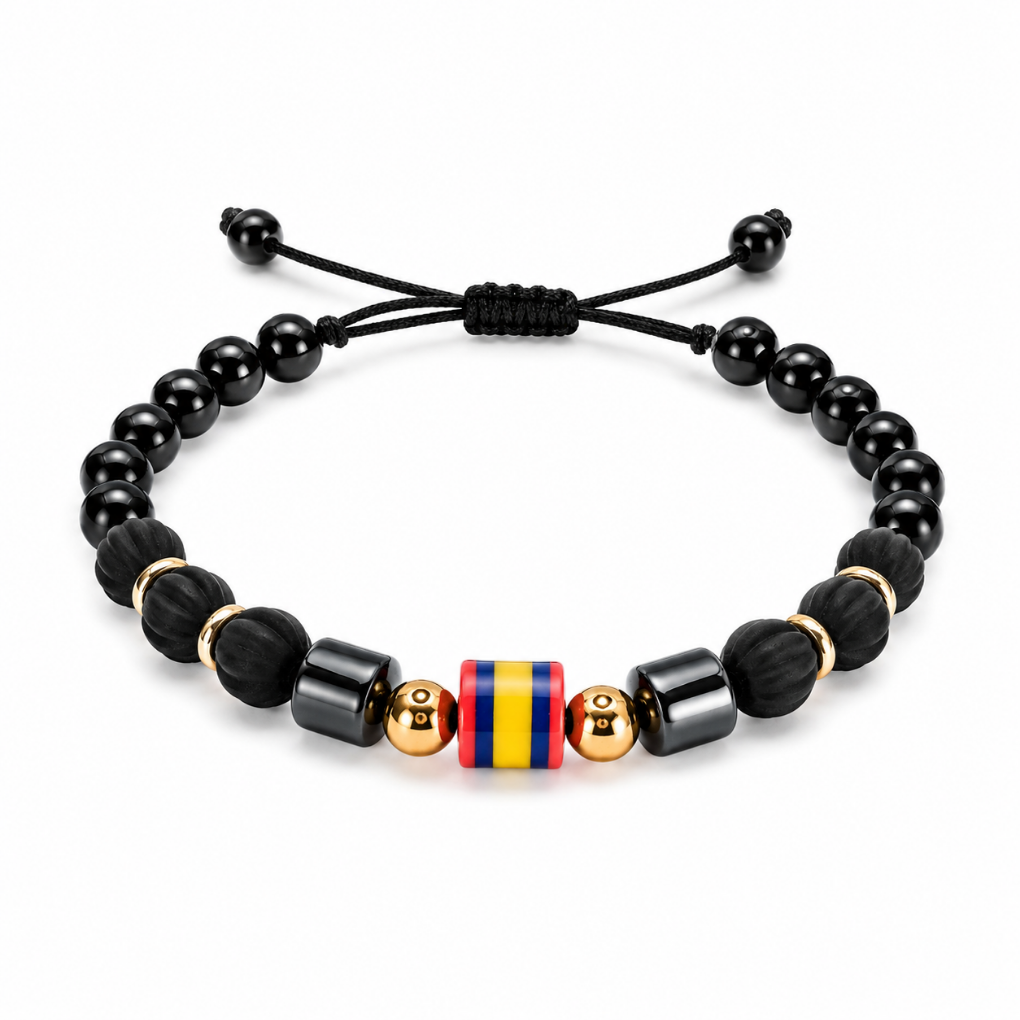 Premium Handmade Colombian Flag Bracelet | Black Beaded Adjustable Bracelet | Artisan Jewelry