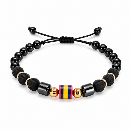 Premium Handmade Colombian Flag Bracelet | Black Beaded Adjustable Bracelet | Artisan Jewelry