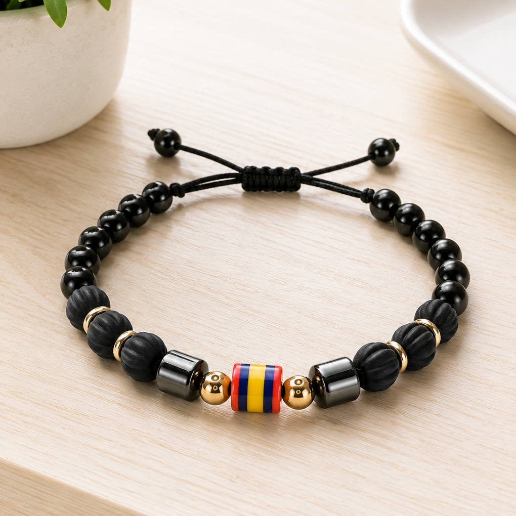 Premium Handmade Colombian Flag Bracelet | Black Beaded Adjustable Bracelet | Artisan Jewelry